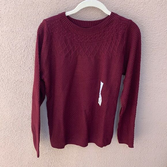 Croft & Barrow Sweater Sangria Wine Burgundy Red Cable Yolk XLarge Fall Winter - Picture 1 of 10